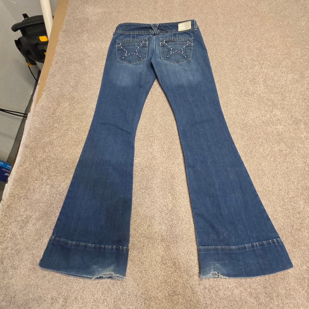Y2K indie Low rise People Liberation Flare Jeans sz 27 Star Embroidered indigo